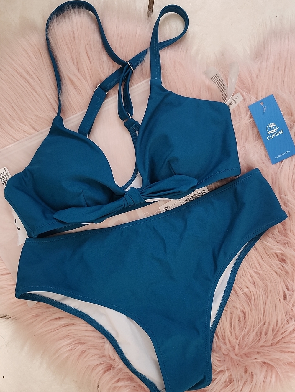 BRAND NEW CUPSHE 2PC ADJUSTABLE KNOT TEAL BLUE BIKINI SET-S
